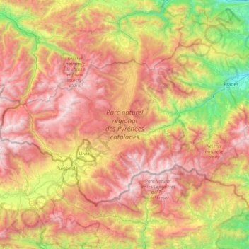 Carte topographique Parc naturel régional des Pyrénées catalanes, altitude, relief