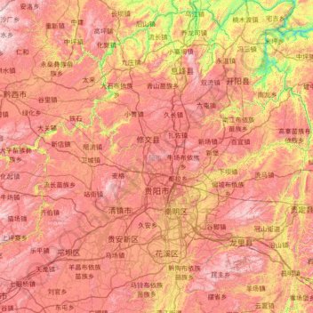 Carte topographique Guiyang, altitude, relief