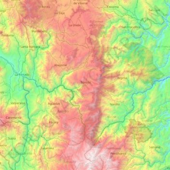 Carte topographique Sonsón, altitude, relief