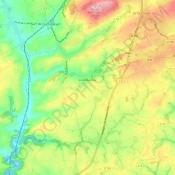 Carte topographique Landrévarzec, altitude, relief