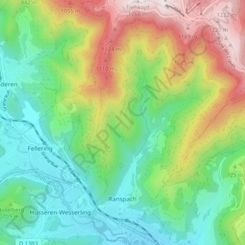 Carte topographique Ranspach, altitude, relief
