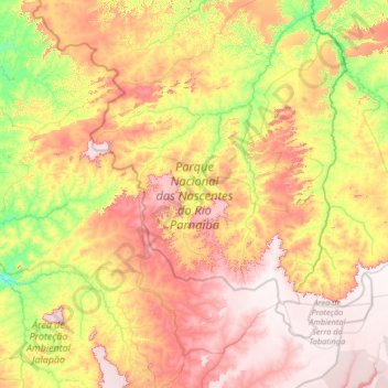 Carte topographique Parque Nacional das Nascentes do Rio Parnaiba, altitude, relief