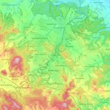 Carte topographique Wałbrzych, altitude, relief