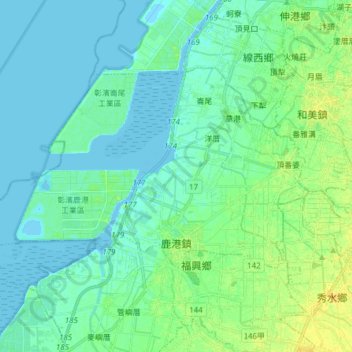 Carte topographique 鹿港鎮, altitude, relief