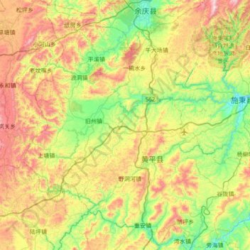 Carte topographique 黄平县, altitude, relief