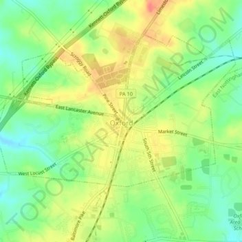 Carte topographique Oxford, altitude, relief