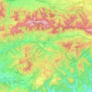 Carte topographique okres Brezno, altitude, relief
