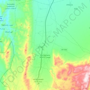 Carte topographique Bounaamane, altitude, relief