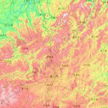 Carte topographique Zunyi, altitude, relief
