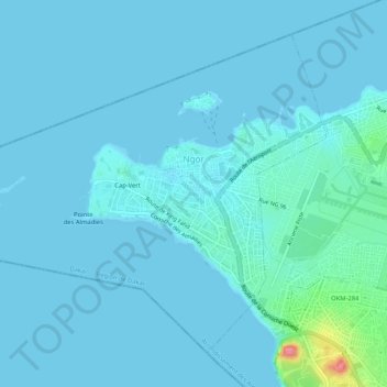 Carte topographique Commune de Ngor, altitude, relief