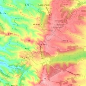 Carte topographique Lahage, altitude, relief