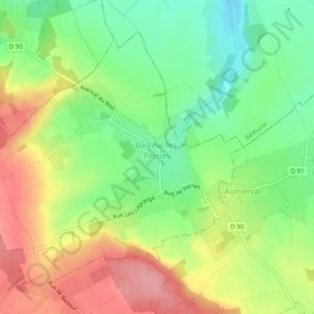 Carte topographique Bailleul-lès-Pernes, altitude, relief