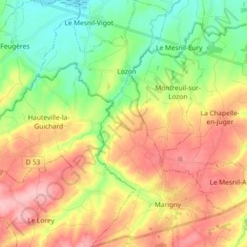 Carte topographique Marigny-Le-Lozon, altitude, relief