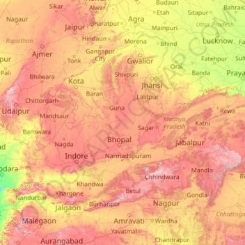 Carte topographique Madhya Pradesh, altitude, relief