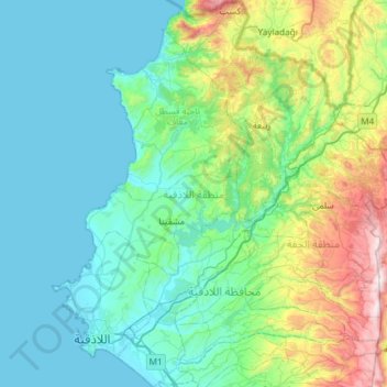 Carte topographique Latakia District, altitude, relief