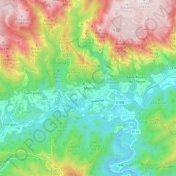 Carte topographique Mons, altitude, relief