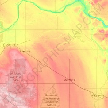 Carte topographique Lamont County, altitude, relief