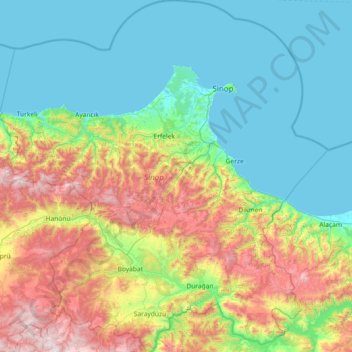 Carte topographique Sinope, altitude, relief