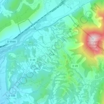 Carte topographique Oze, altitude, relief