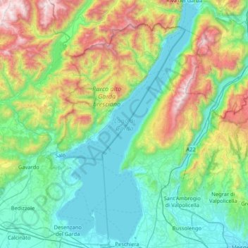 Carte topographique Lac de Garde, altitude, relief