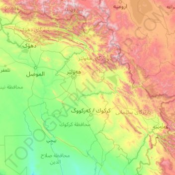 Carte topographique Iraqi Kurdistan Region, altitude, relief