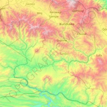 Carte topographique Simbu, altitude, relief