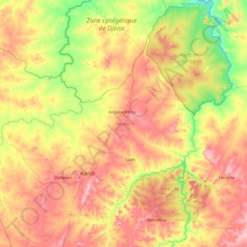 Carte topographique Kandi, altitude, relief