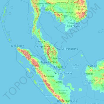 Carte topographique Malaisie, altitude, relief