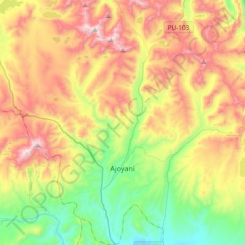 Carte topographique Ajoyani, altitude, relief