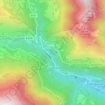 Carte topographique Trébons-de-Luchon, altitude, relief