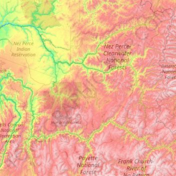 Carte topographique Idaho County, altitude, relief