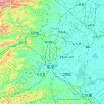 Carte topographique Changde, altitude, relief