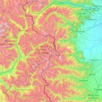Carte topographique Alpes cottiennes, altitude, relief