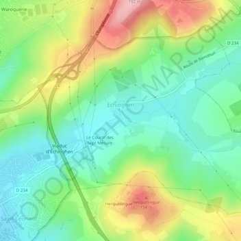 Carte topographique Echinghen, altitude, relief