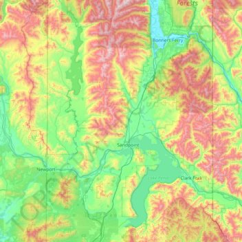 Carte topographique Bonner County, altitude, relief