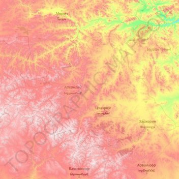Carte topographique Archangai, altitude, relief