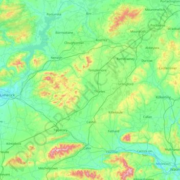 Carte topographique Comté de Tipperary, altitude, relief