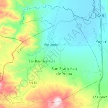 Carte topographique San Francisco de Yojoa, altitude, relief