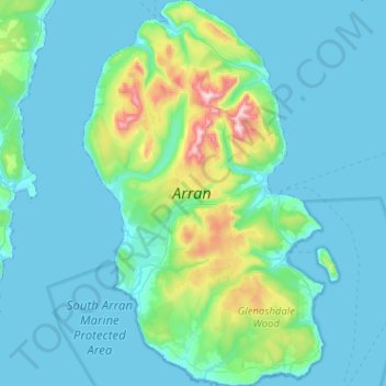 Carte topographique Île d'Arran, altitude, relief