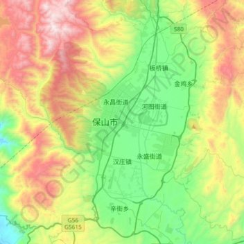 Carte topographique 汉庄镇, altitude, relief