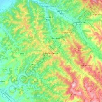 Carte topographique Montespertoli, altitude, relief
