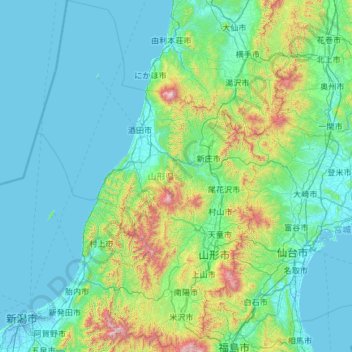 Carte topographique Préfecture de Yamagata, altitude, relief