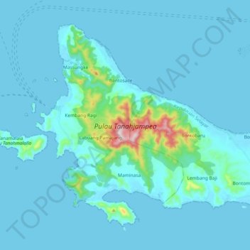 Carte topographique Pulau Tanahjampea, altitude, relief
