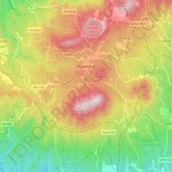 Carte topographique Apaneca, altitude, relief