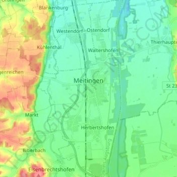 Carte topographique Meitingen, altitude, relief