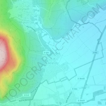 Carte topographique Bergholz, altitude, relief