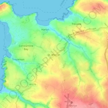 Carte topographique St. Merryn, altitude, relief