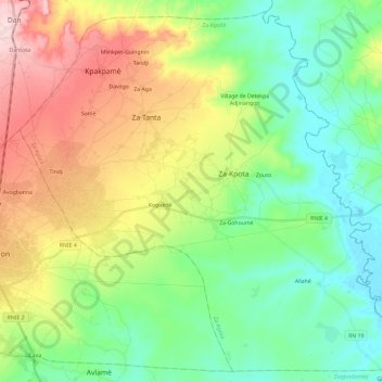 Carte topographique Za-Kpota, altitude, relief