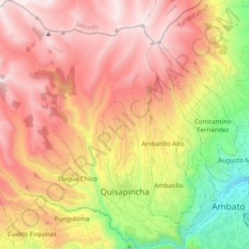 Carte topographique Quisapincha, altitude, relief