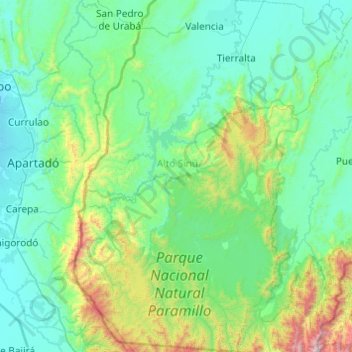 Carte topographique Tierralta, altitude, relief